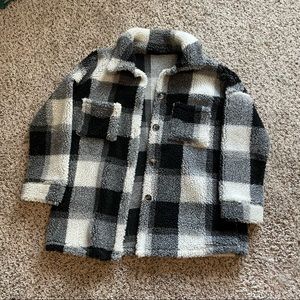 Plaid soft fleece lightweight coat